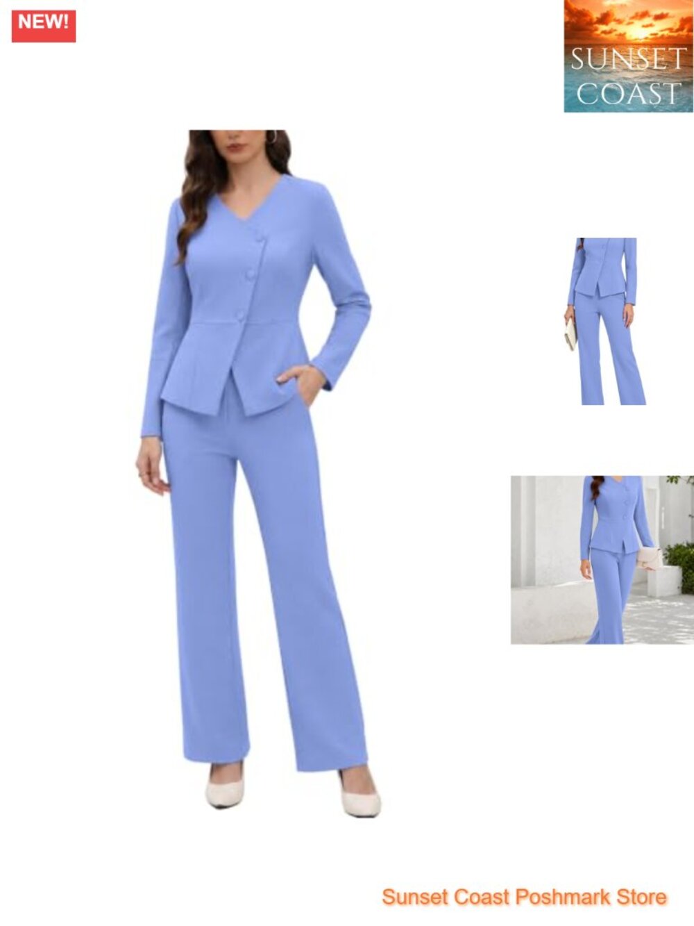 2 Piece Pantsuit Peplum Blazer Pants Set Dressy Women's Formal 95% Polyester 5%